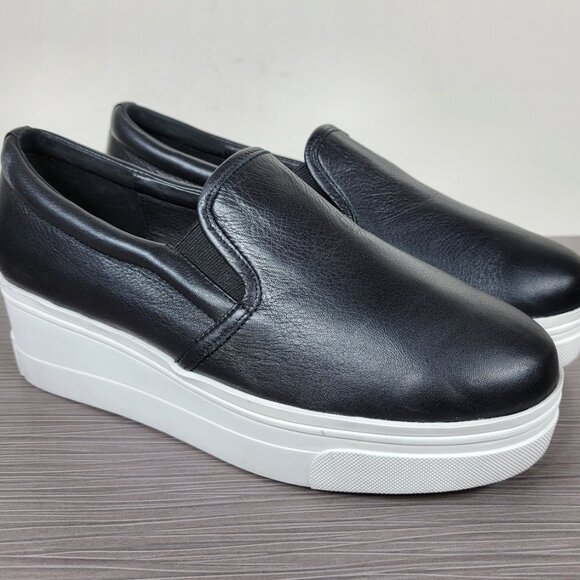 J/Slides Wedge/Platform Slip On Sneaker, Black Leather, Womens Size 9 US - Picture 3 of 12